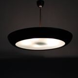 1940s Josef Hůrka for Napako Bauhaus UFO pendant light, metal & glass, restored