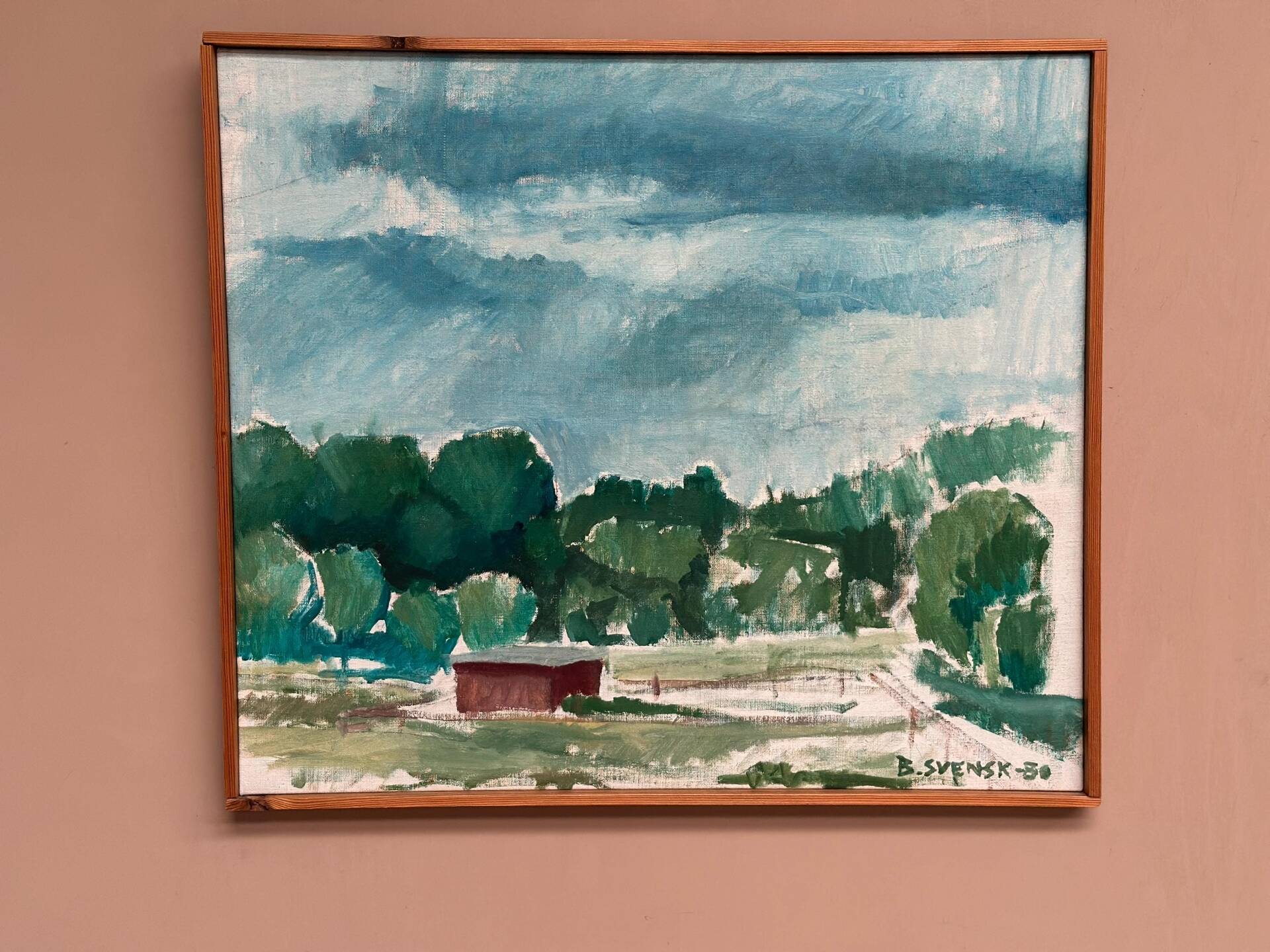Original Swedish Oil on Canvas – “Milk Shed at Kaga” by Björn Svensk – Signed – Dated 1980 – Vintage & Framed