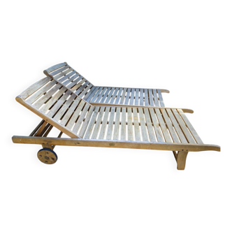 Set of 2 exotic wood garden terrace beds + headrests