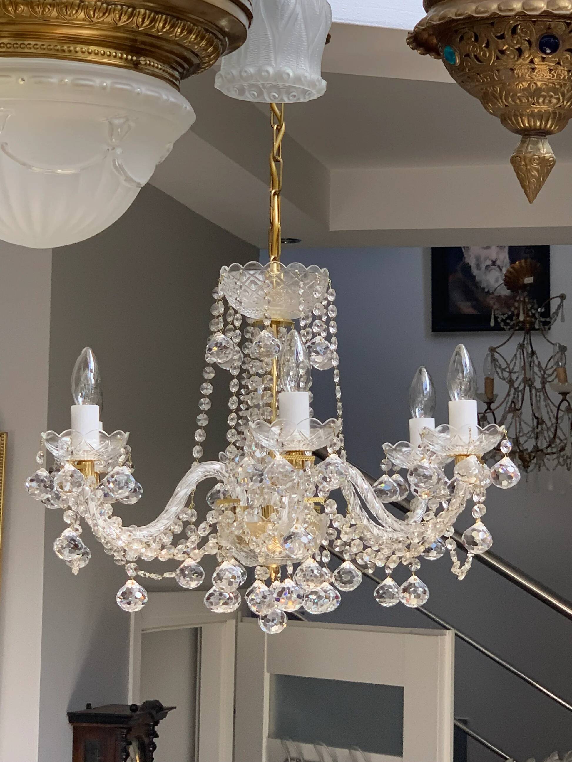Czech cut crystal chandelier, 6 arms