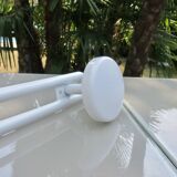 White lacquered metal wall coat rack, 3 hooks, 80s
