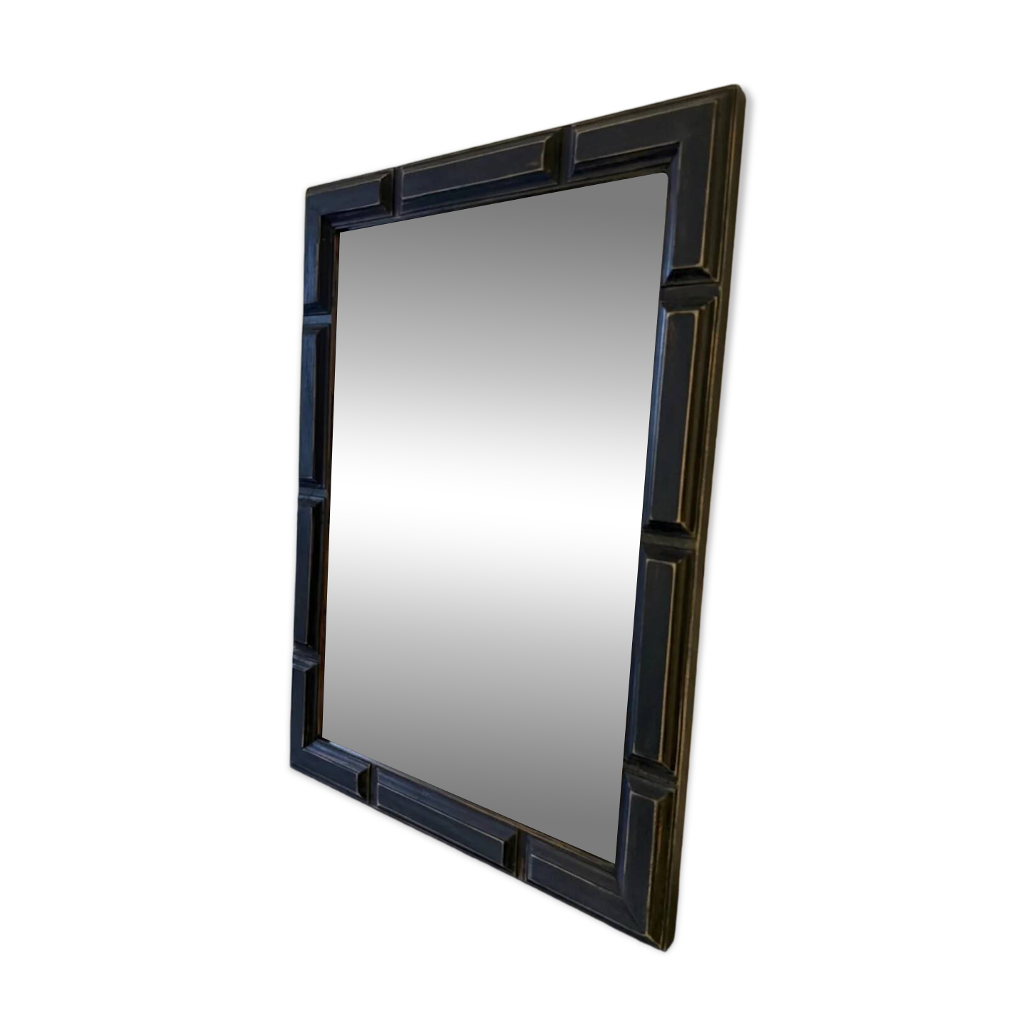 Patinated black rectangular wooden mirror