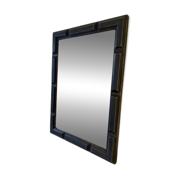 Patinated black rectangular wooden mirror