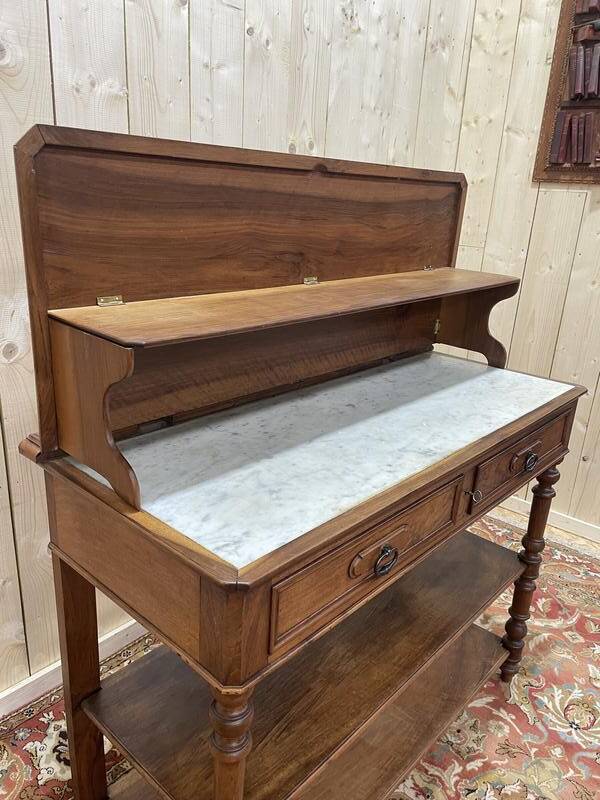 Console époque Napoléon III en noyer et marbre blanc