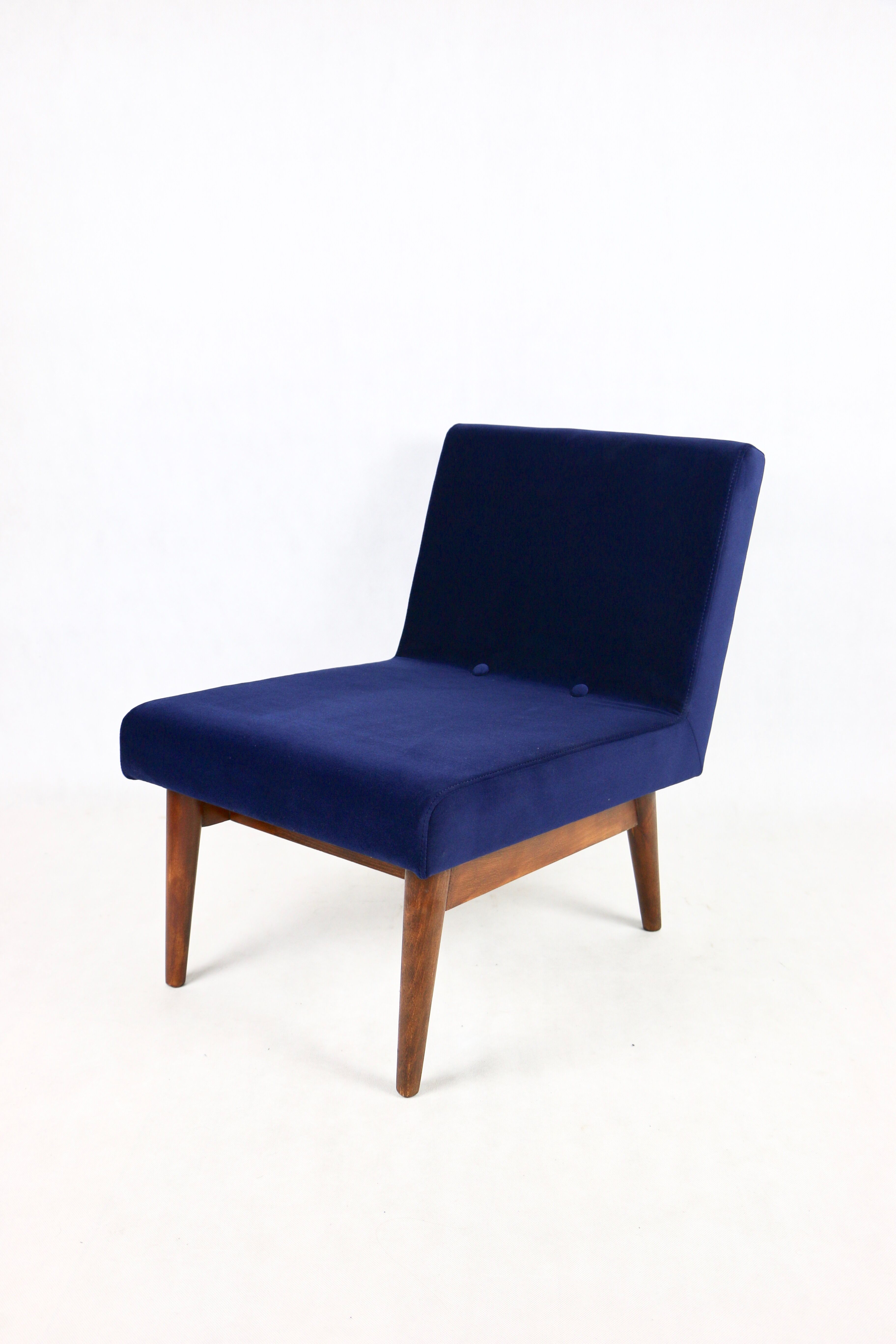 Dark blue velvet lounge chair, 1970s