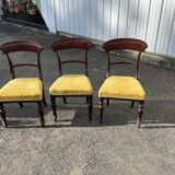 Lot de 3 chaises style victorien – acajou – assise velours jaune