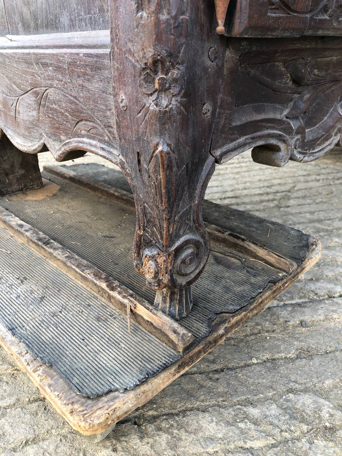 Antique Breton oak cabinet, richly carved