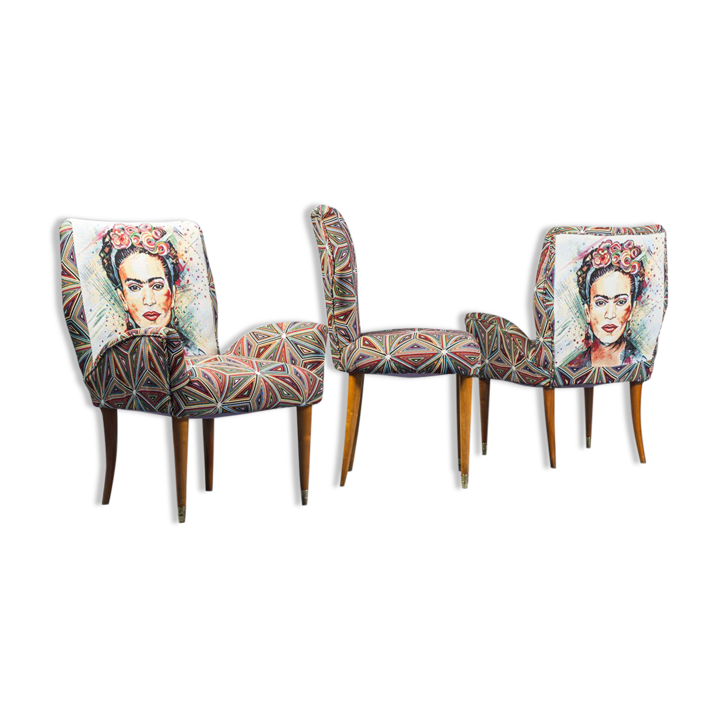 Set 3 armchairs fabric pattern frida 1950s vintage modernariate
