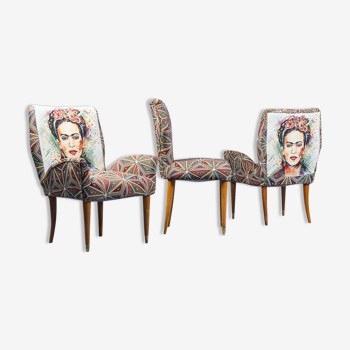 Set 3 armchairs fabric pattern frida 1950s vintage modernariate