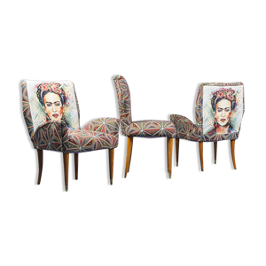 Set 3 armchairs fabric pattern frida 1950s vintage modernariate