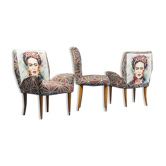 Set 3 armchairs fabric pattern frida 1950s vintage modernariate