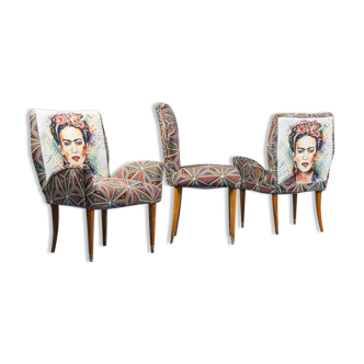 Set 3 armchairs fabric pattern frida 1950s vintage modernariate