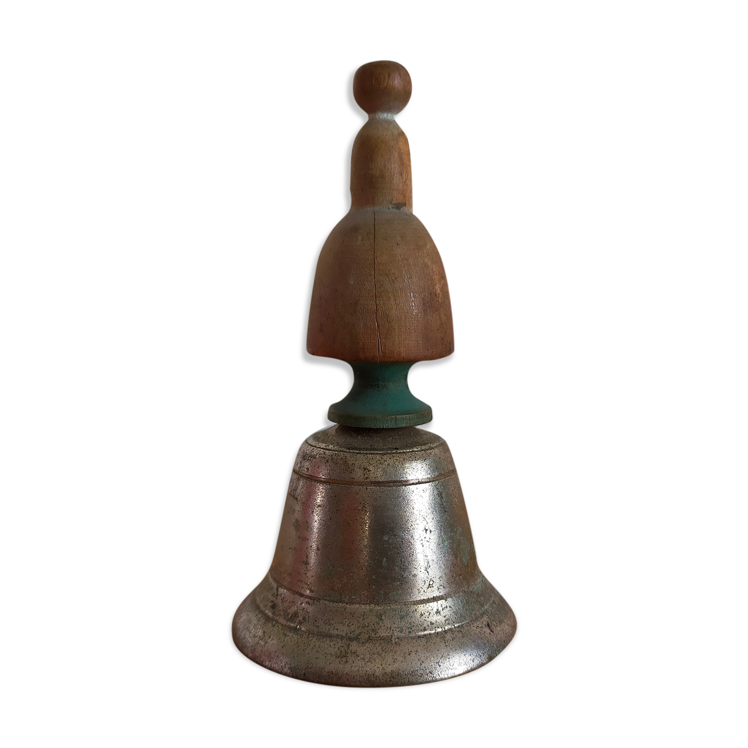 Vintage metal bell and wooden handle