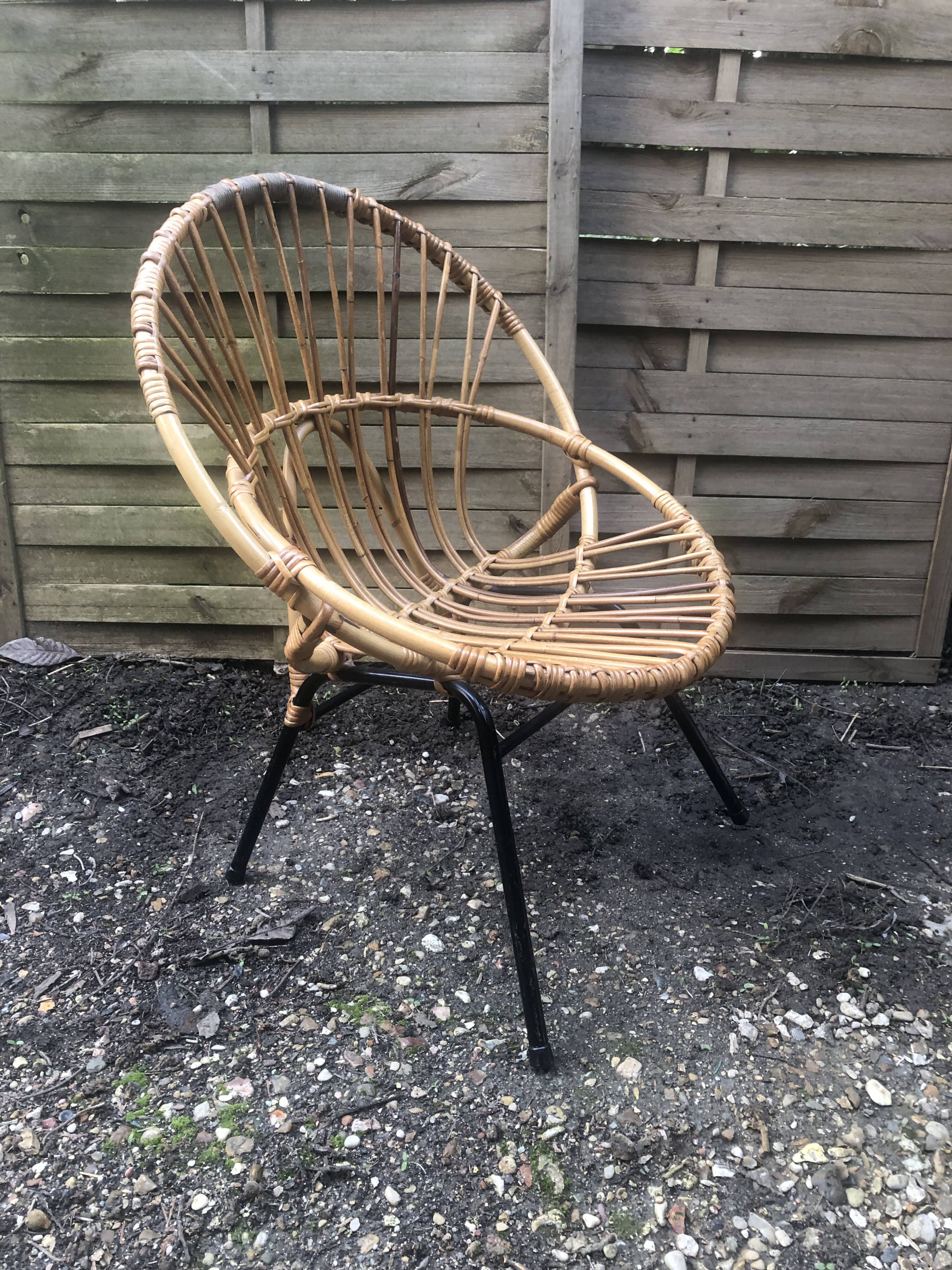 Vintage bamboo rattan shell armchair from the 60s
