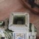 Vintage elephant ashtray in glazed ceramic – Green, cream and blue – Asian decor