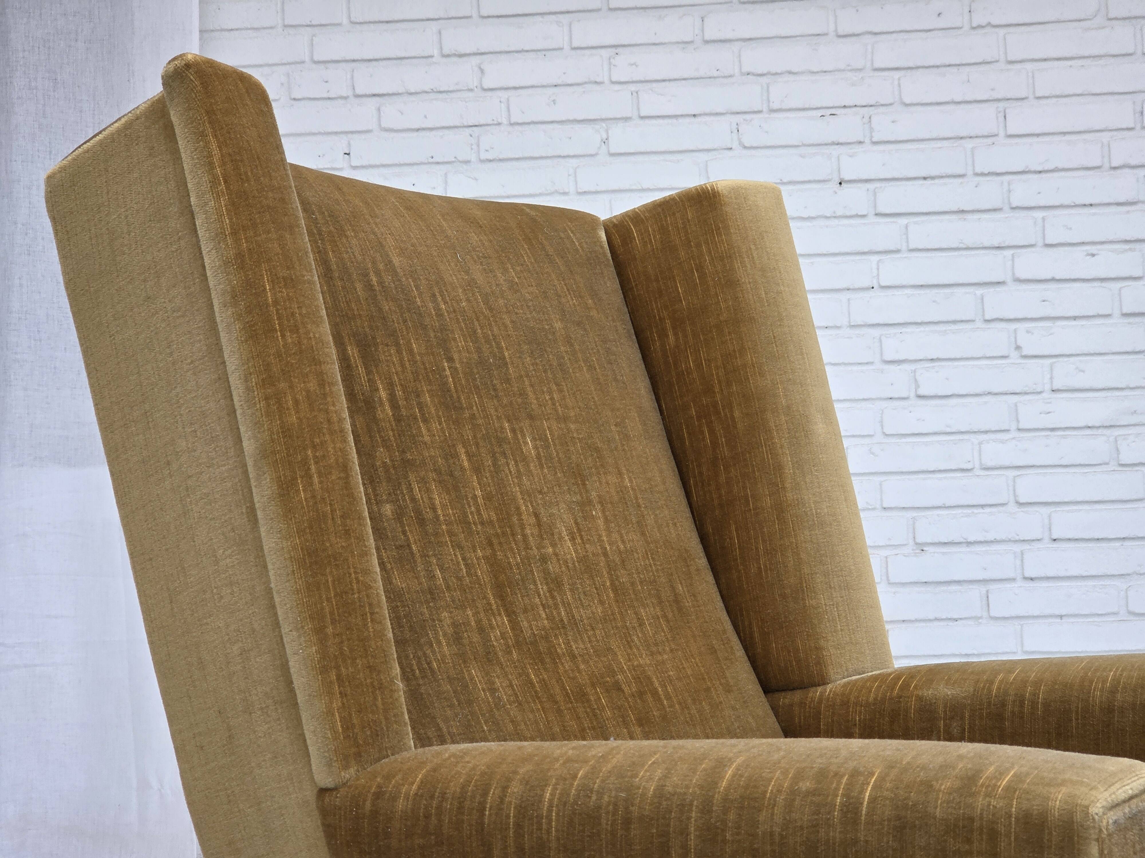 1970s, Danish highback armchair, honey yellow furniture velour.