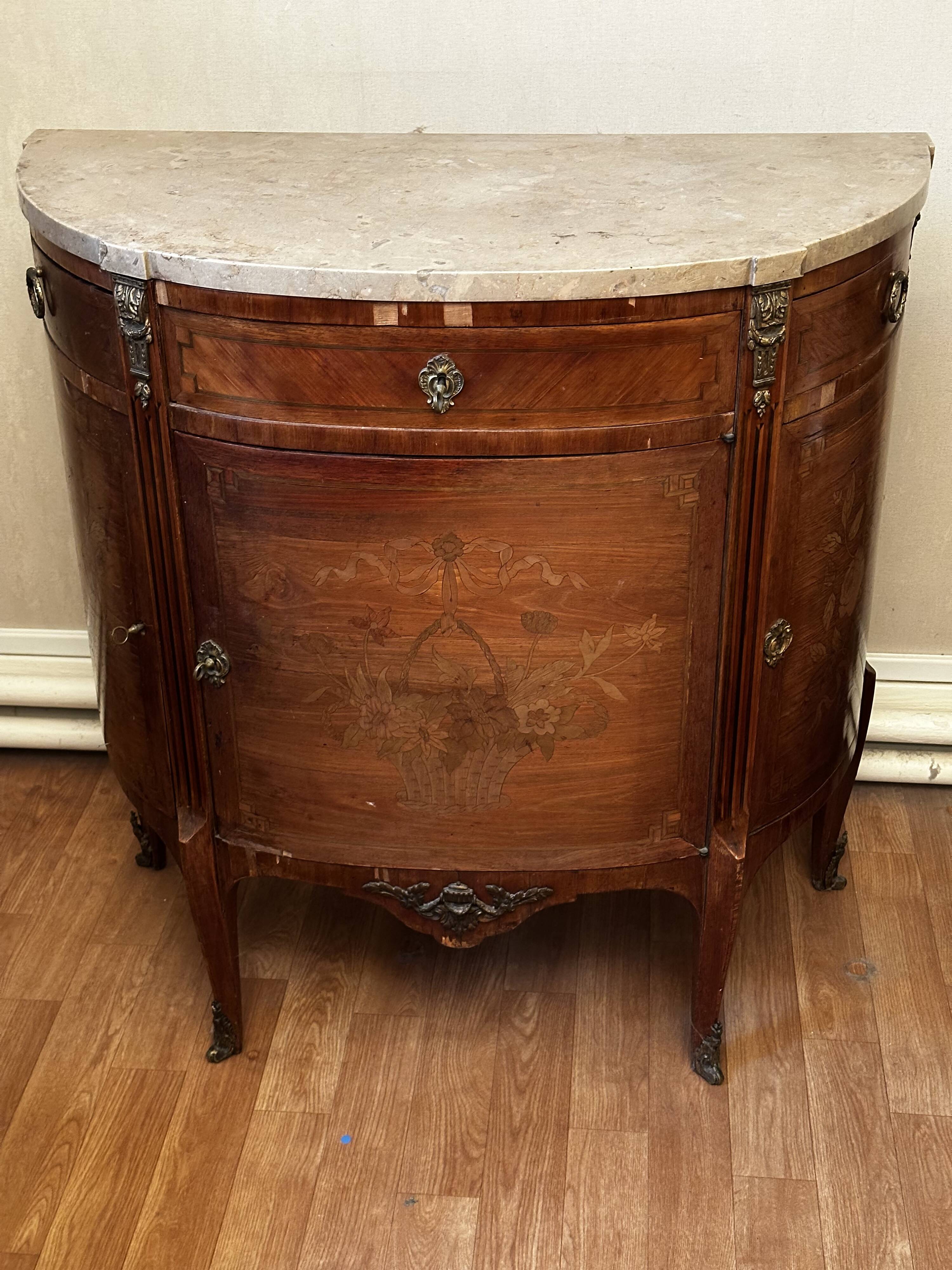 Louis XVI Style Half-Moon Chest of Drawers with Marquetry