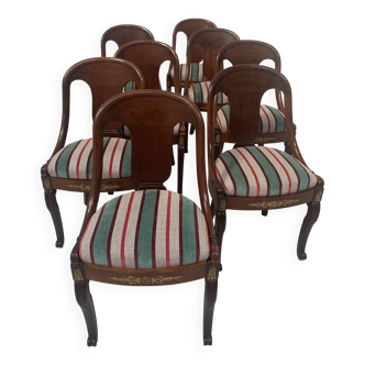 8 chaises gondoles de style Empire en acajou XX siècle