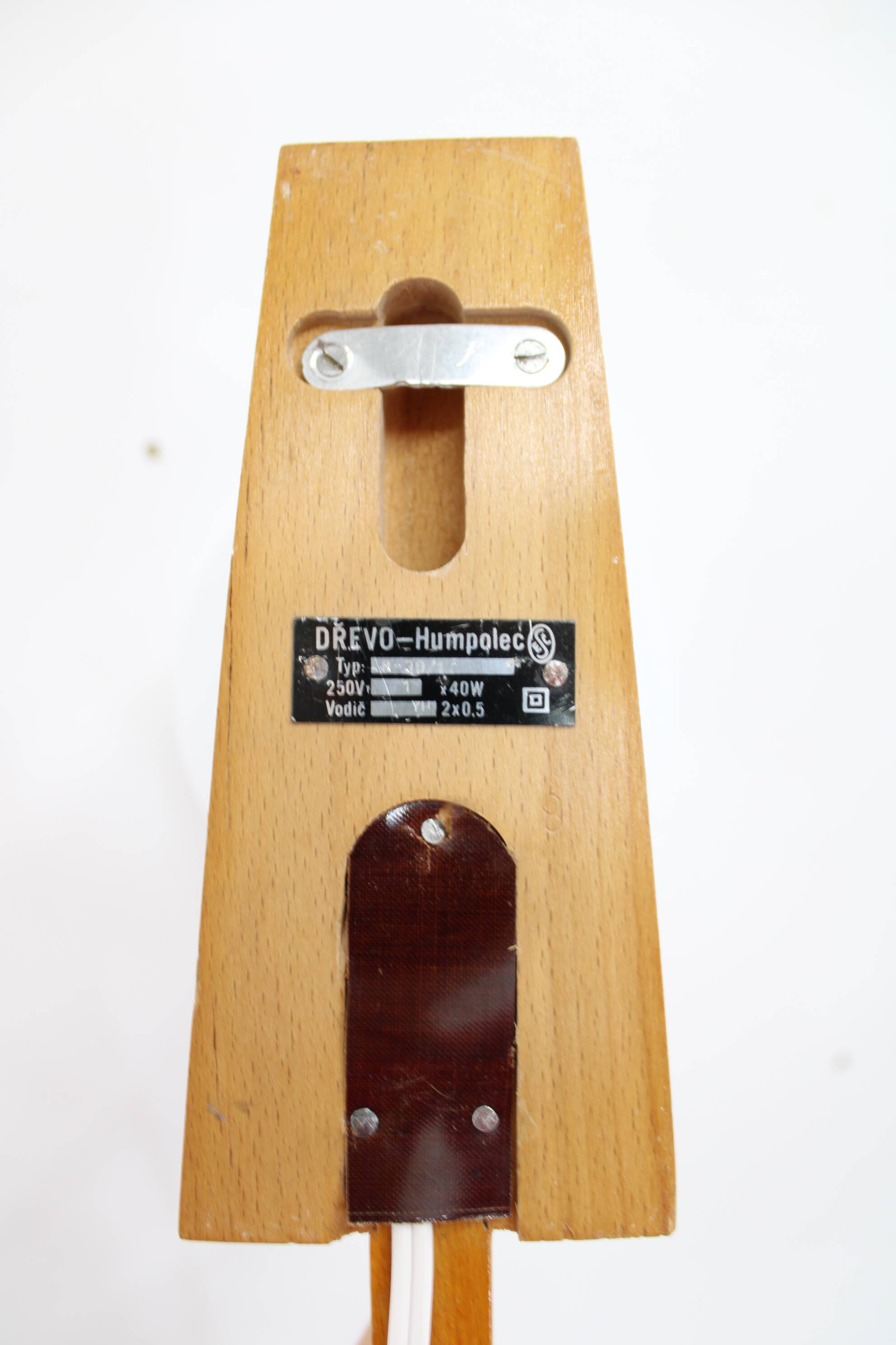 1960s Pair of Wooden Wall Lamps with Glass Shades by Drevo Humpolec, Czechoslovakia