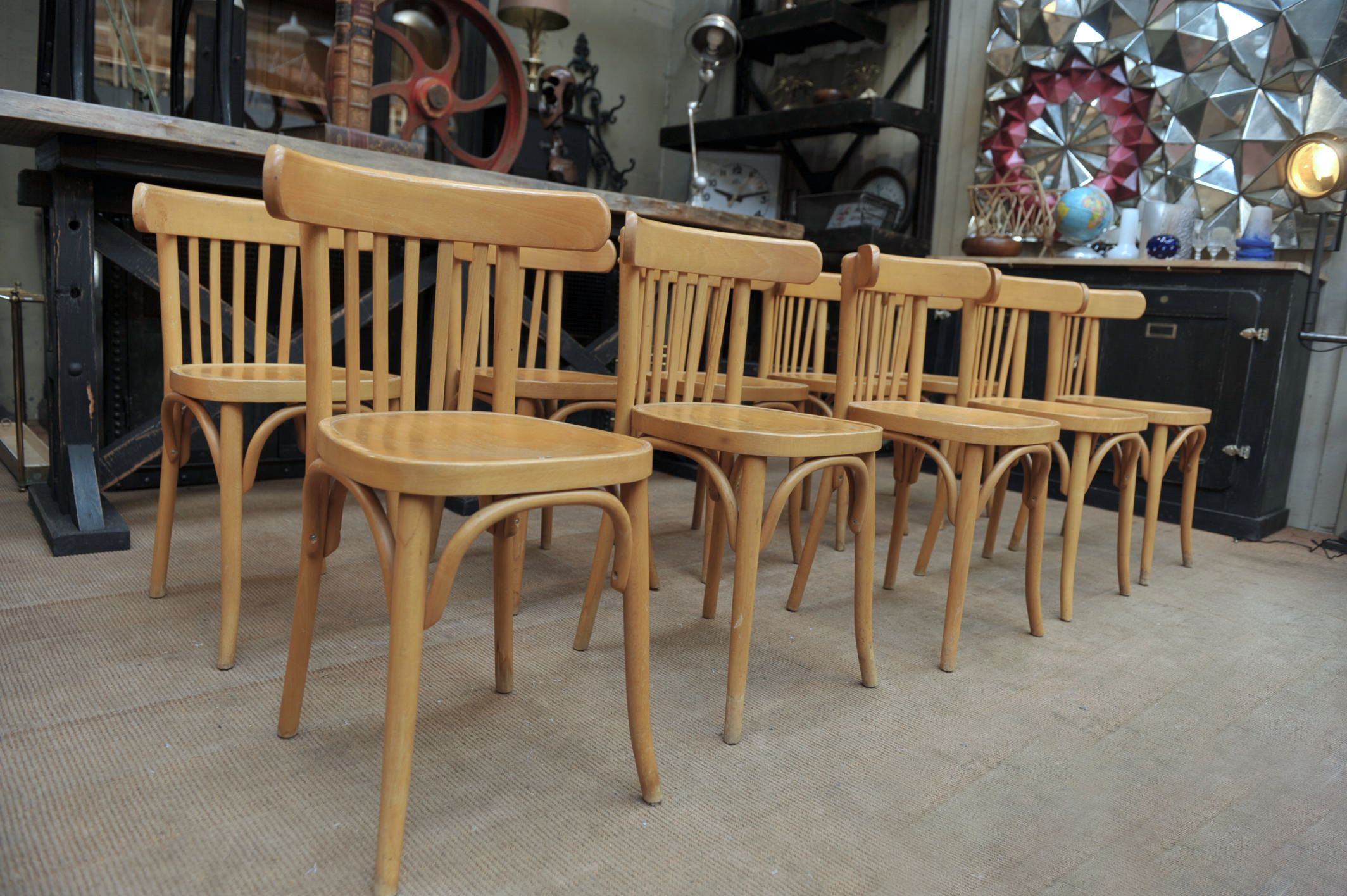 Old bistro chairs in curved beech from the 1950s