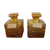 2 yellow glass whiskey carafes