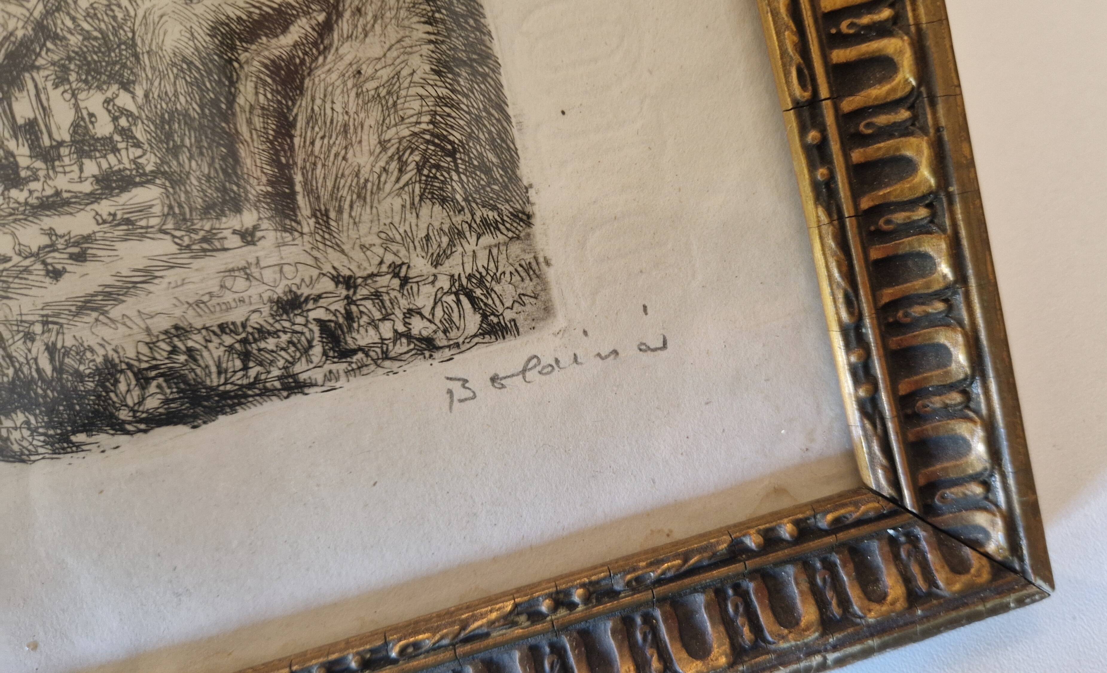 late 19th century etching, rural landscape