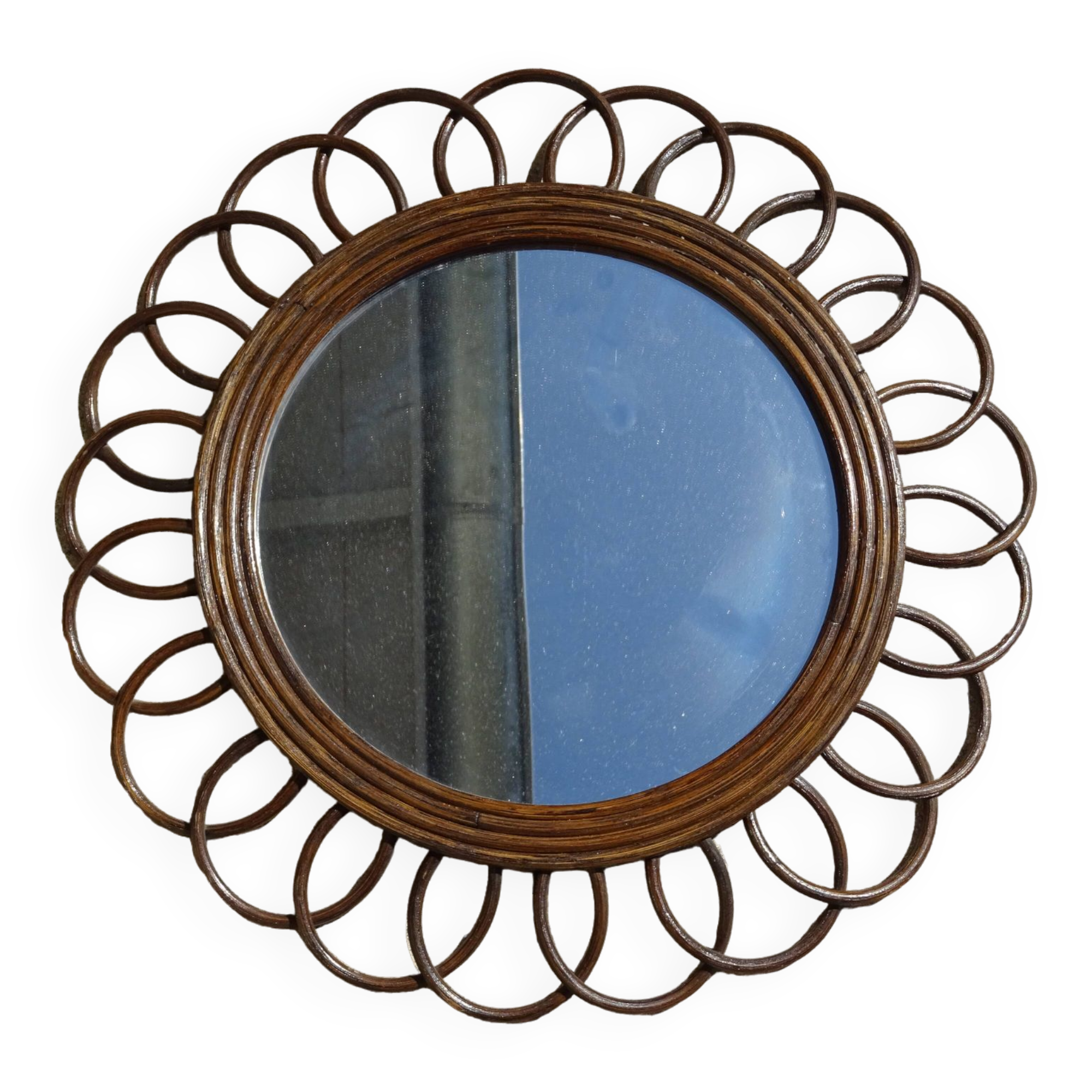 Vintage rattan mirror flower year 60