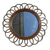 Vintage rattan mirror flower year 60