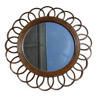 Vintage rattan mirror flower year 60