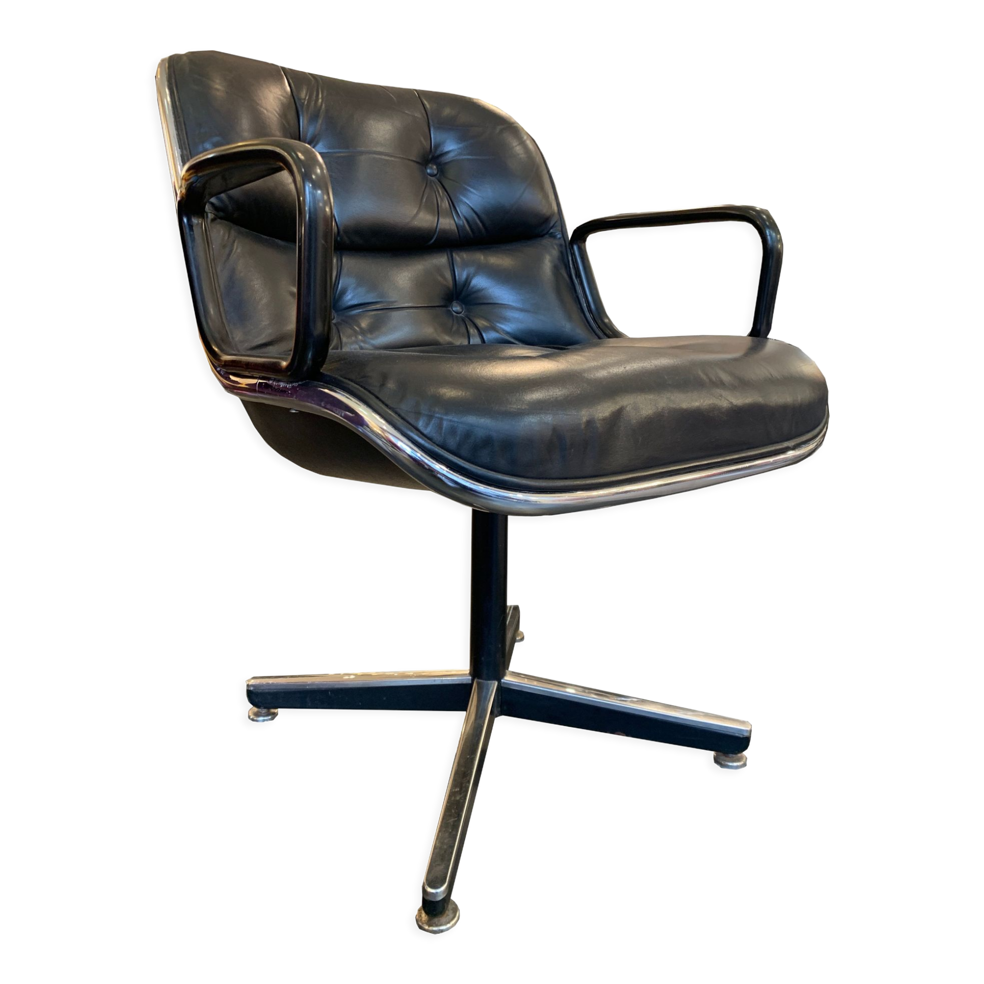 Armchair executive chair Pollock 1st edition 1965 - black leather