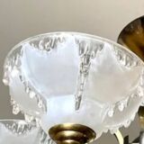 Antique Art Deco brass and glass chandelier