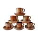 Lot de 6 tasses à café en grès avec soucoupe