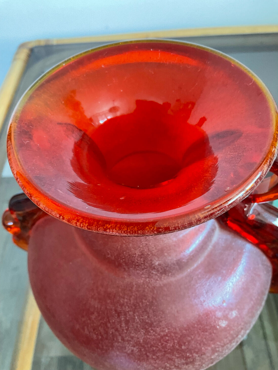 Pair of vintage glass paste ear vases