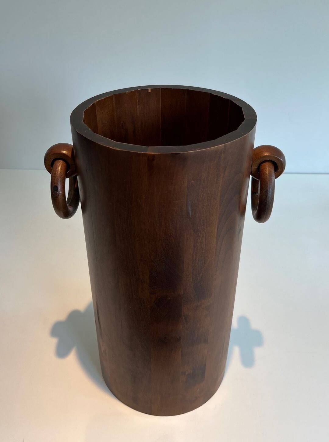 Brutalist Umbrella Stand in Solid Wood, France, circa 1950