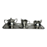 Service à café égoïste sur plateau métal argenté vers 1960