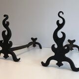 Paire de chenets en fonte et fer forgé