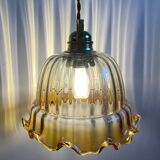 Suspension with vintage amber glass lampshade