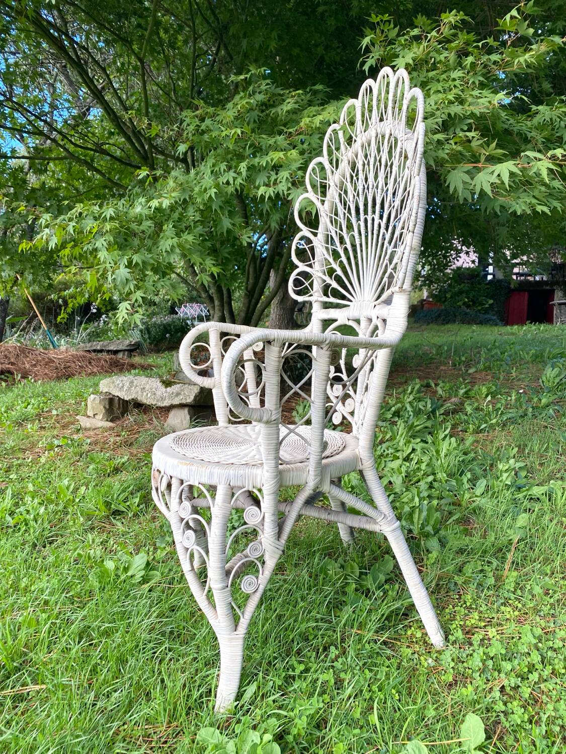 1960s peacock rattan armchair