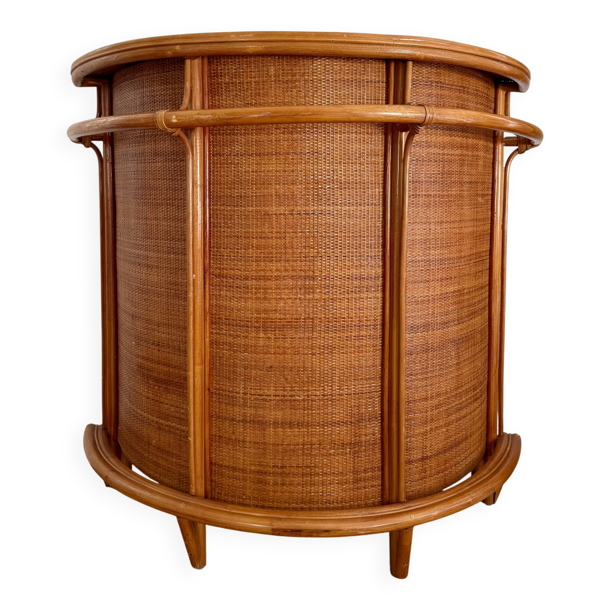 Vintage bar cabinet in rattan and woven cane – 1970s
