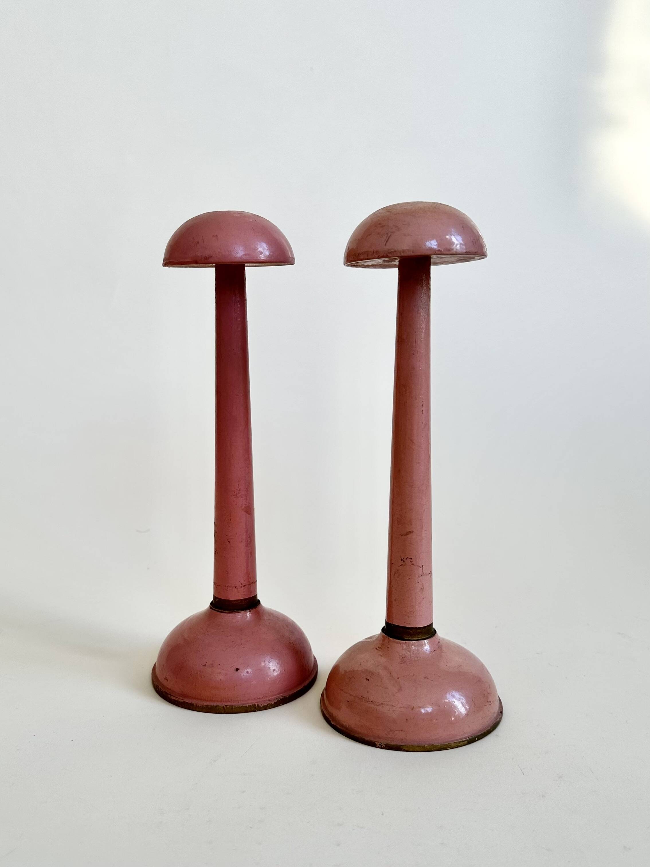 Pair of antique wooden hat stands