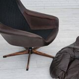 Années 1970, fauteuil vintage danois en cuir par HWKlein, bon état d'origine.