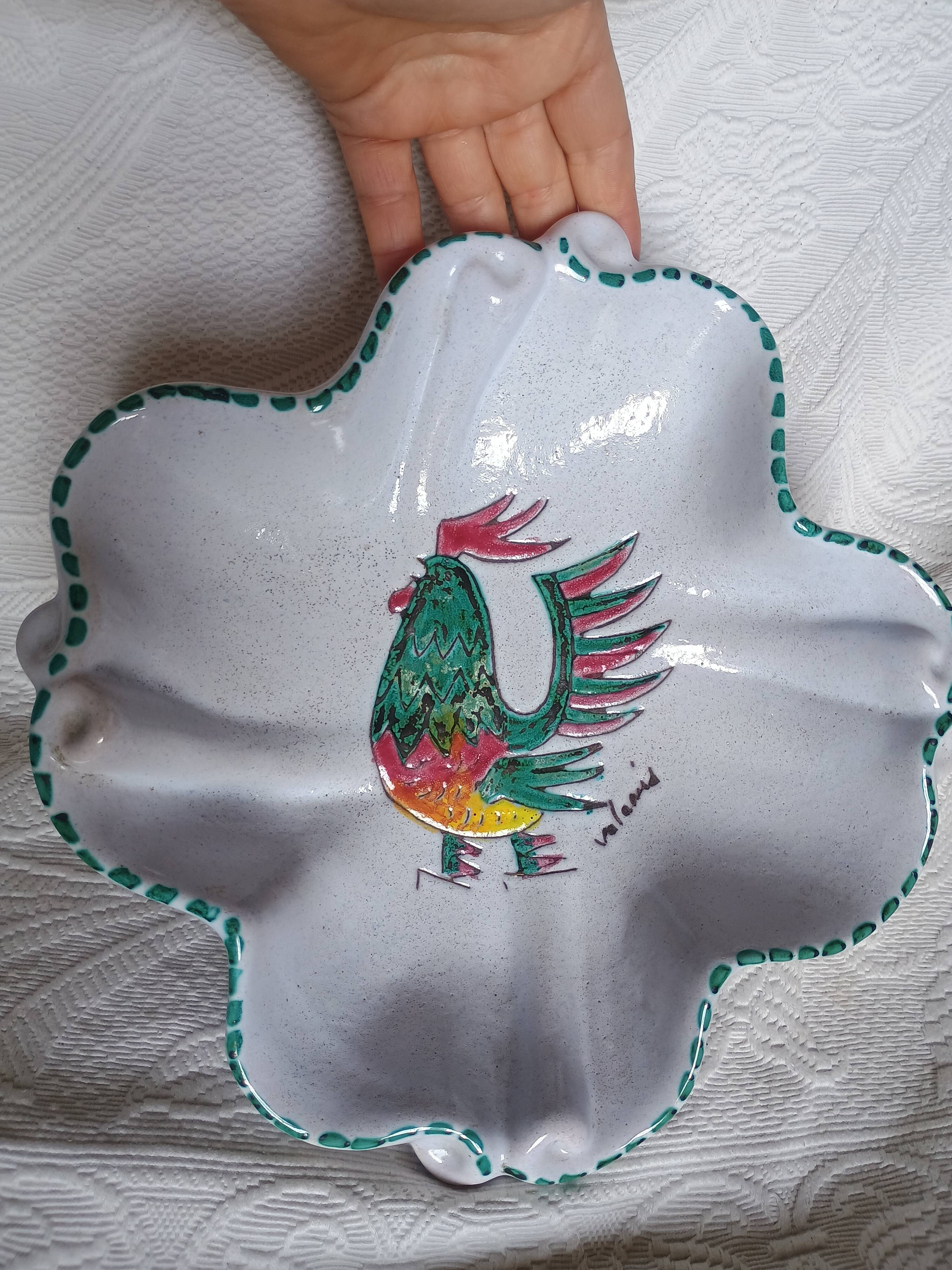 Vallauris - Stylised polychrome rooster cut - Stoneware - Quadrilobed dish