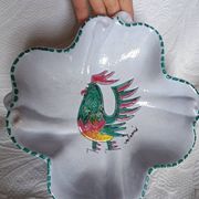 Vallauris - Stylised polychrome rooster cut - Stoneware - Quadrilobed dish