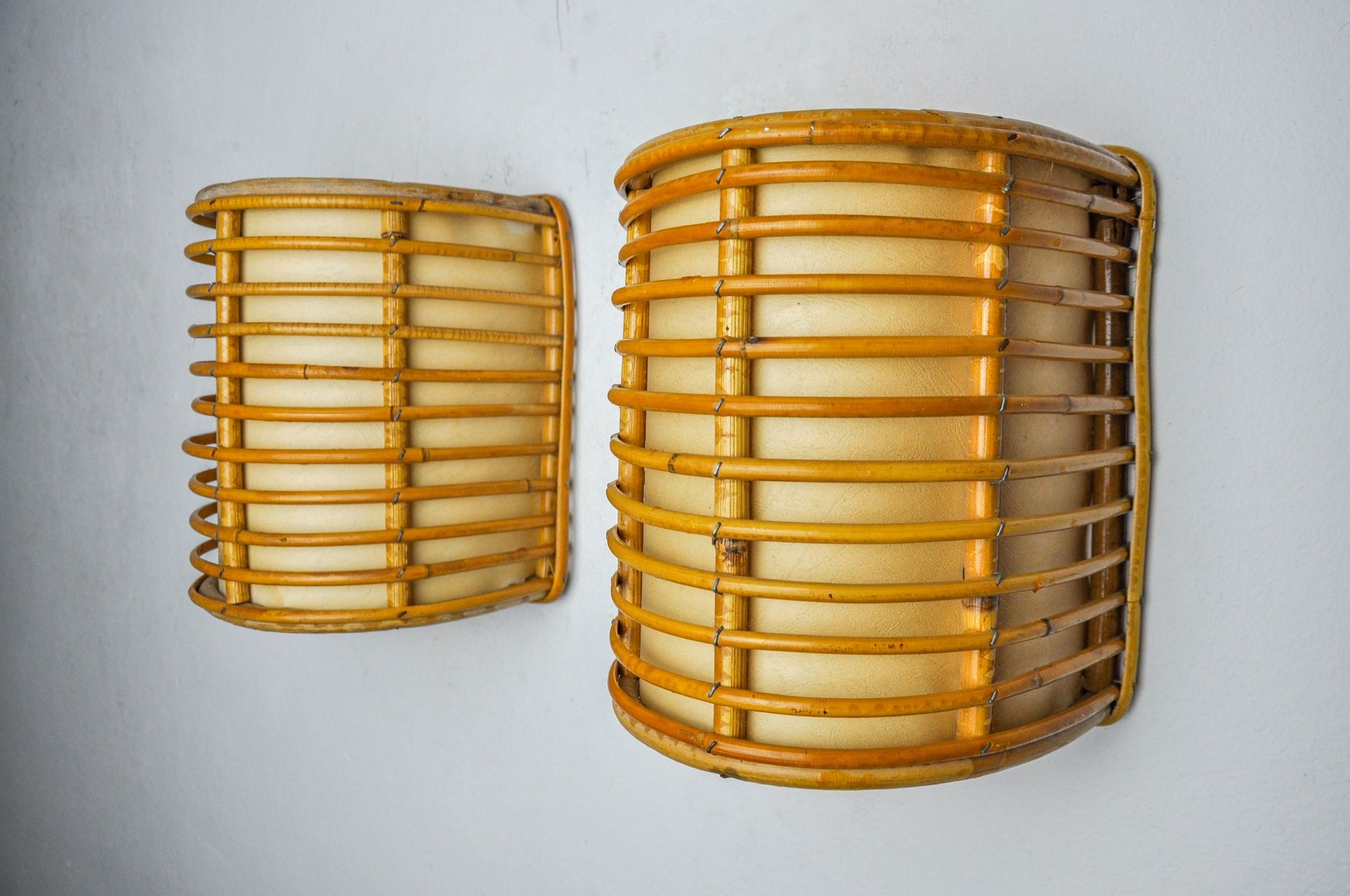 Pair of rattan sconces France 1960