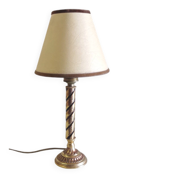 Lampe à poser en métal doré et abat-jour clipsable - mid. XXeme