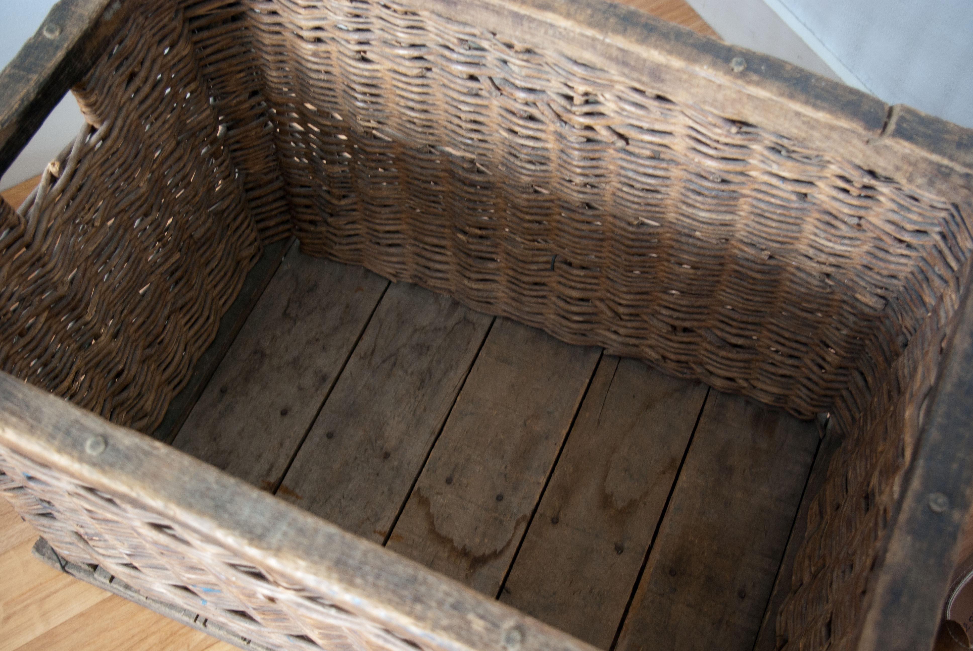 Wicker basket and wood
