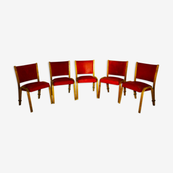 Suite of 5 vintage Bow-wood chairs for Steiner