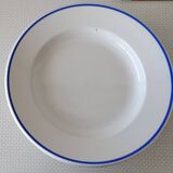 3 Pillivuyt white porcelain dinner plates with blue edging.