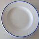 3 Pillivuyt white porcelain dinner plates with blue edging.