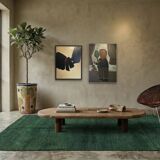 XXL oval coffee table in solid oak, cylindrical base, 1950s.